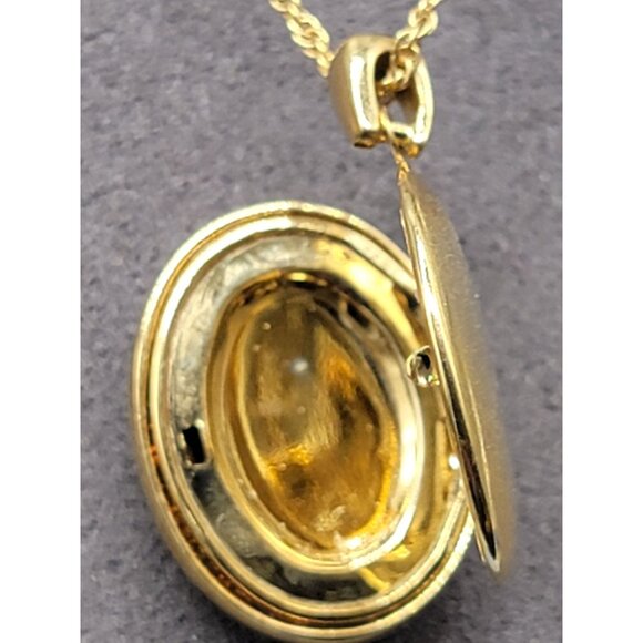 14kgp Crystal Double Locket Pendant Necklace Floral Vase Design Gold Plated 18" - Picture 9 of 12